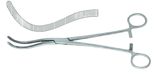 Затискач для нирок та жовчних протокiв, вертикально-зiгнутий серповидно, Гiйона, 240 мм Surgimax 06-434-24